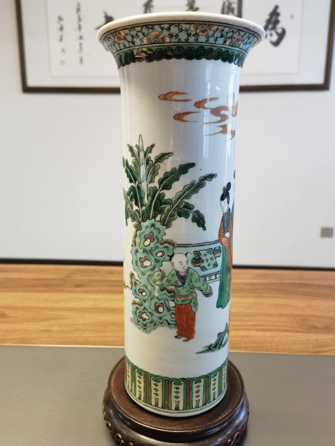 古玩陶瓷精品五彩教子執蓮圖箭筒拍賣，當前價格5500元