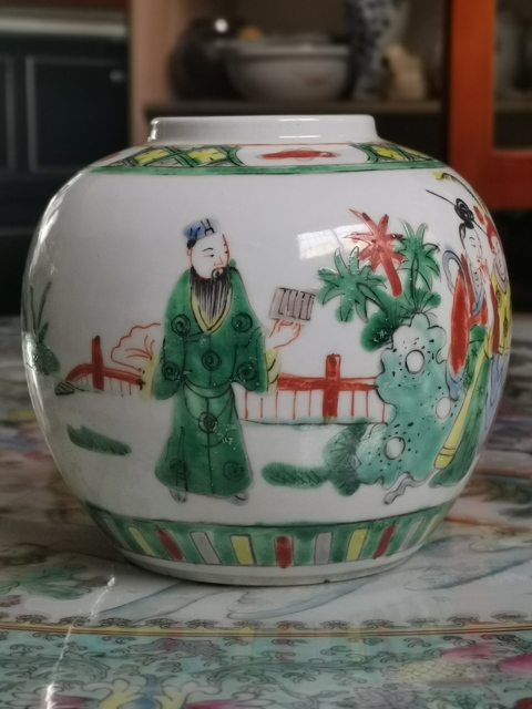古玩陶瓷五彩鳳儀亭故事紋罐拍賣，當前價格1488元