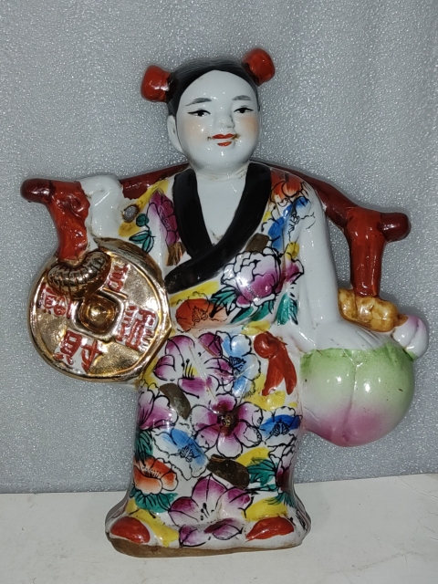 古玩陶瓷粉彩招財童子擺件拍賣，當前價格880元