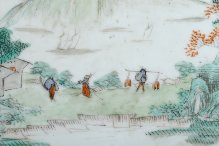古玩陶瓷民國·淺絳彩山水人物紋瓷板真品鑒賞圖