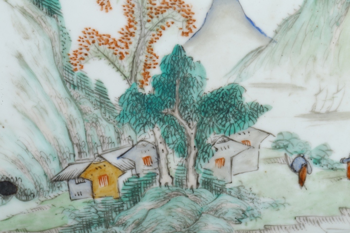 古玩陶瓷民國·淺絳彩山水人物紋瓷板真品鑒賞圖