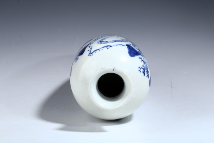 古玩陶瓷晚清·青花漁樵人物詩文蘿卜瓶真品鑒賞圖