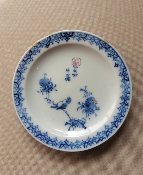 古玩陶瓷晚清·青花釉里紅花鳥紋盤真品鑒賞圖