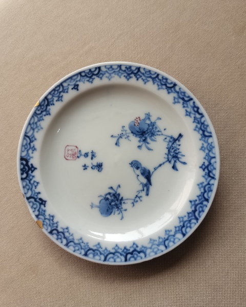 古玩陶瓷晚清·青花釉里紅花鳥紋盤真品鑒賞圖