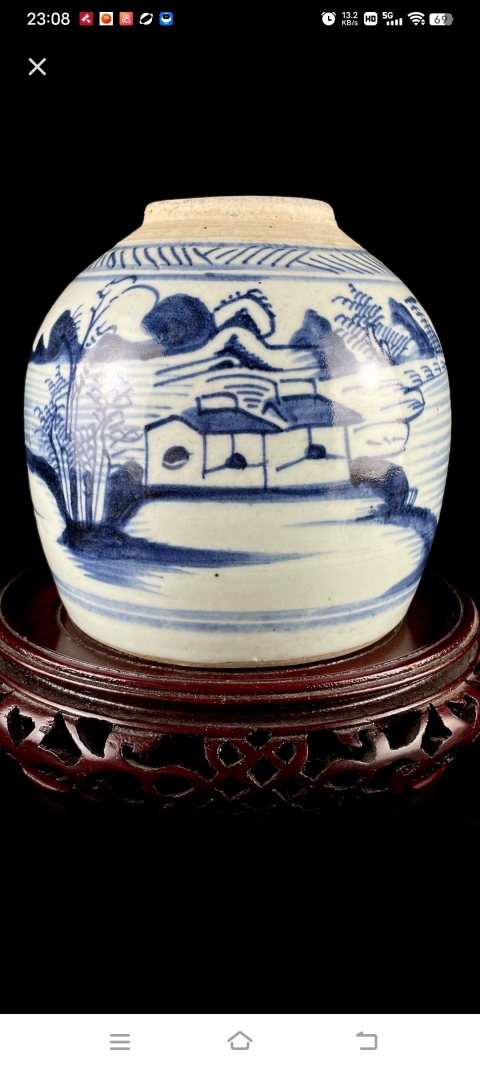 古玩陶瓷青花山水人物紋蓋罐拍賣,當前價格2898元