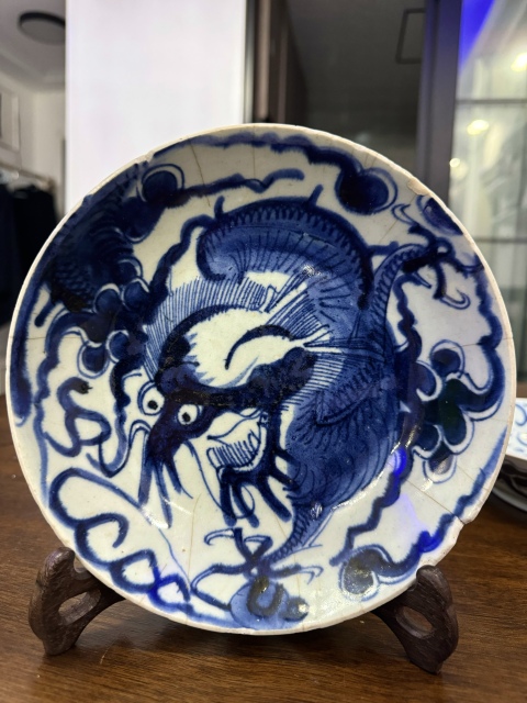 古玩陶瓷過墻龍紋青花盤拍賣,當前價格868元