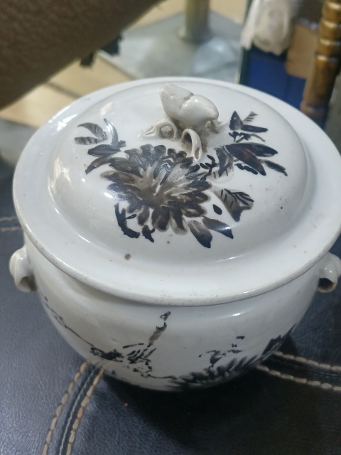 古玩陶瓷晚清民國墨彩花卉詩文粥罐拍賣,當前價格580元