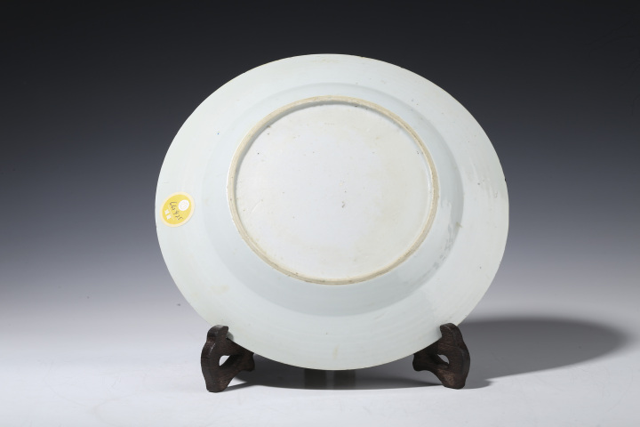 古玩陶瓷清乾隆·廣彩教子圖折沿盤(pán)拍賣(mài)，當(dāng)前價(jià)格474元