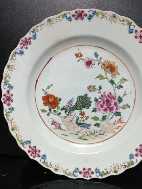 古玩陶瓷清乾隆?粉彩孔雀牡丹紋盤拍賣,當前價格2100元