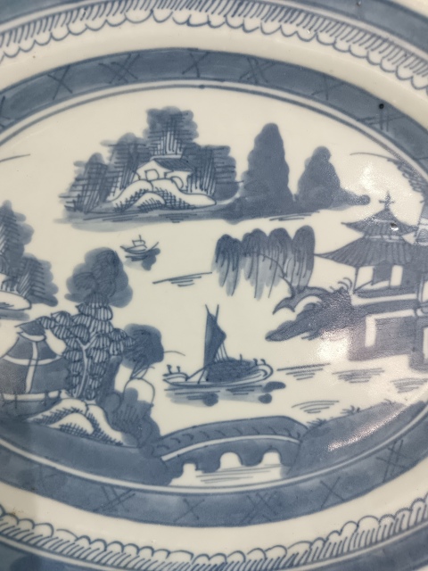 古玩陶瓷清乾隆青花亭臺樓閣山水圖盤拍賣,當前價格980元