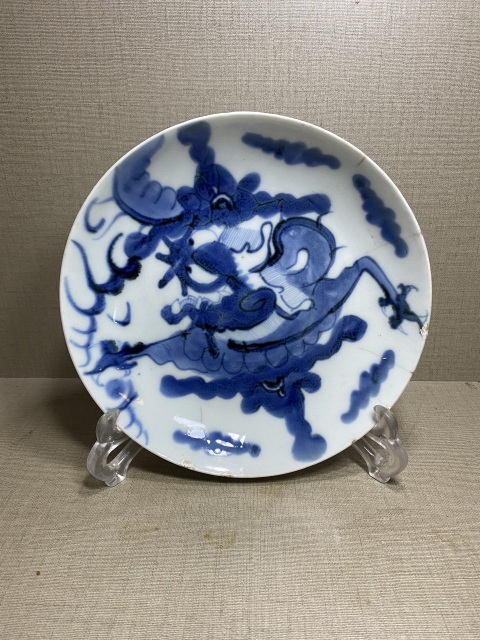 古玩陶瓷清雍正?過墻龍紋青花盤拍賣，當前價格1888元