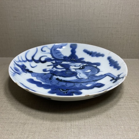 古玩陶瓷清雍正?過墻龍紋青花盤拍賣，當前價格1888元