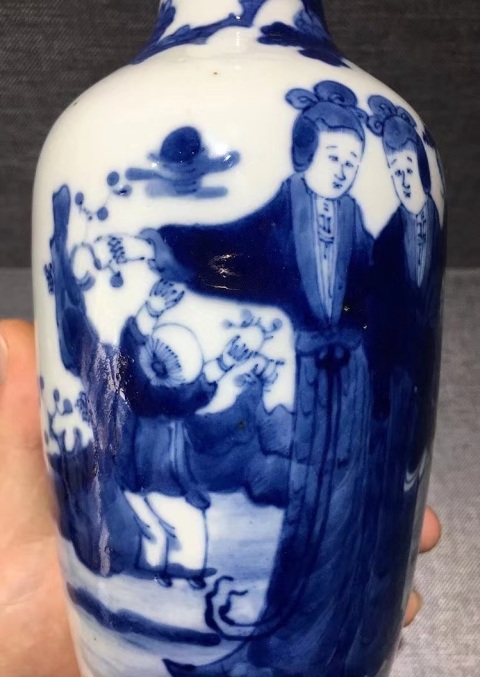古玩陶瓷清晚期 青花通景大人物仕女嬰戲圖羅漢瓶拍賣,當前價格6500元
