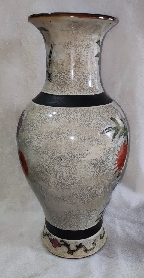 古玩陶瓷哥釉粉彩花鳥紋撇口瓶拍賣，當前價格1168元