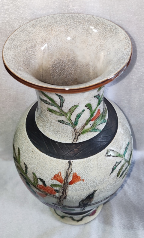 古玩陶瓷哥釉粉彩花鳥紋撇口瓶拍賣，當前價格1168元