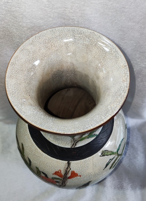 古玩陶瓷哥釉粉彩花鳥紋撇口瓶拍賣，當前價格1168元