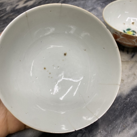 古玩陶瓷晚清民國福壽紋礬紅小碗拍賣，當前價格255元