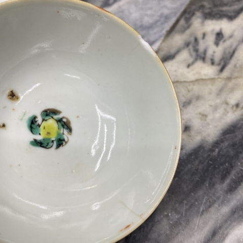 古玩陶瓷晚清民國福壽紋礬紅小碗拍賣，當前價格255元