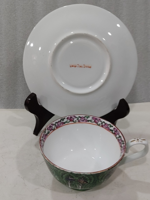 古玩陶瓷廣彩白菜紋杯碟拍賣，當前價格818元