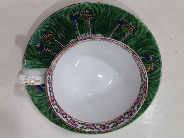 古玩陶瓷廣彩白菜紋杯碟拍賣，當前價格818元