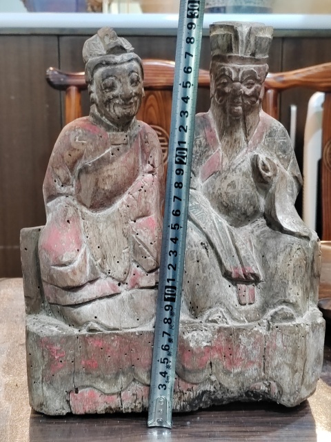古玩雜項清中期木雕土地公土地婆拍賣,當前價格2800元
