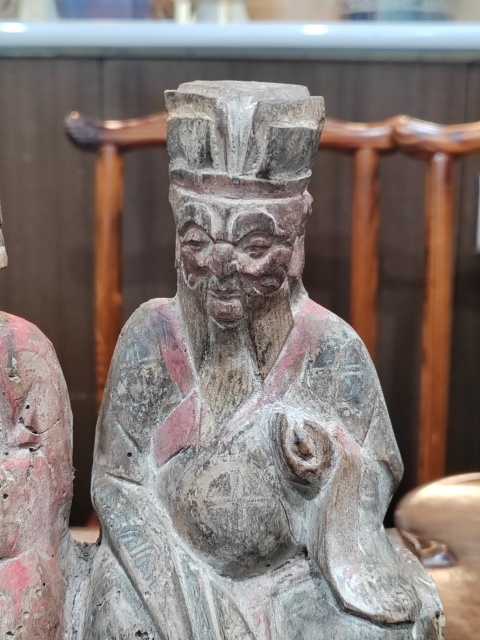 古玩雜項清中期木雕土地公土地婆拍賣,當前價格2800元