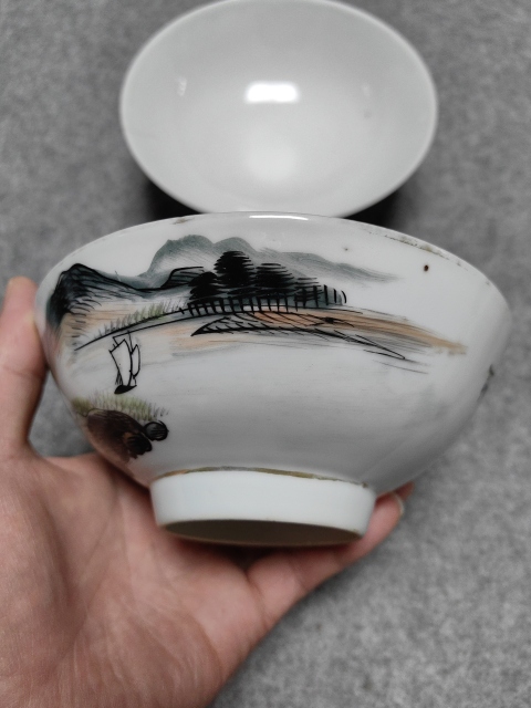 古玩陶瓷山水紋碗一對拍賣，當前價格1500元