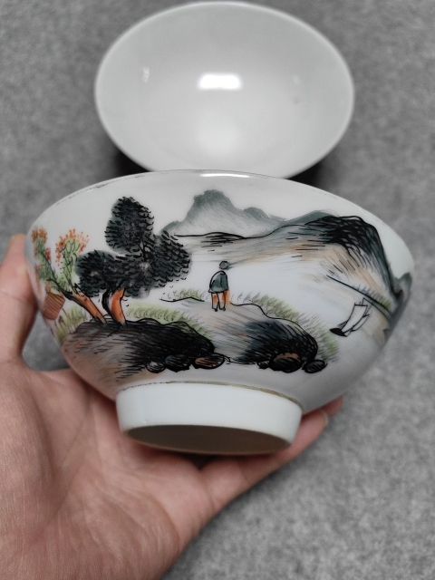 古玩陶瓷山水紋碗一對拍賣，當前價格1500元