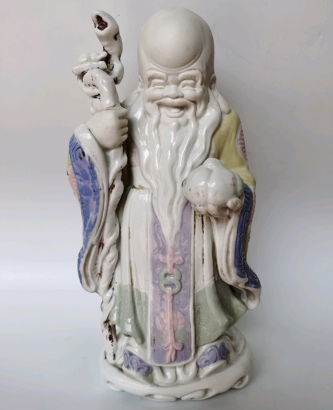 古玩陶瓷粉彩壽星造像拍賣,當前價格100元
