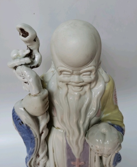 古玩陶瓷粉彩壽星造像拍賣,當前價格100元