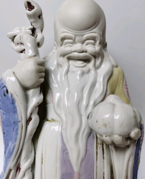 古玩陶瓷粉彩壽星造像拍賣,當前價格100元