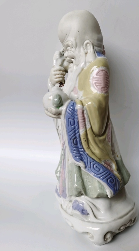 古玩陶瓷粉彩壽星造像拍賣,當前價格100元