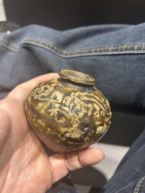 古玩陶瓷元代吉州窯印龍紋水盂拍賣，當前價格3800元