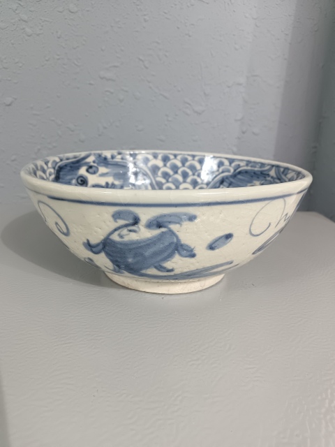 古玩陶瓷明晚期青花鳳朝陽青花盤拍賣，當前價格2100元