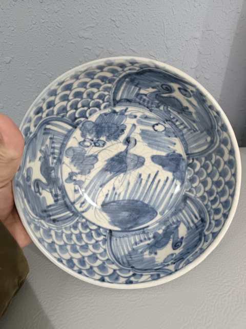 古玩陶瓷明晚期青花鳳朝陽青花盤拍賣，當前價格2100元