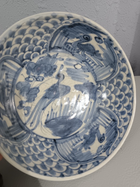 古玩陶瓷明晚期青花鳳朝陽青花盤拍賣，當前價格2100元
