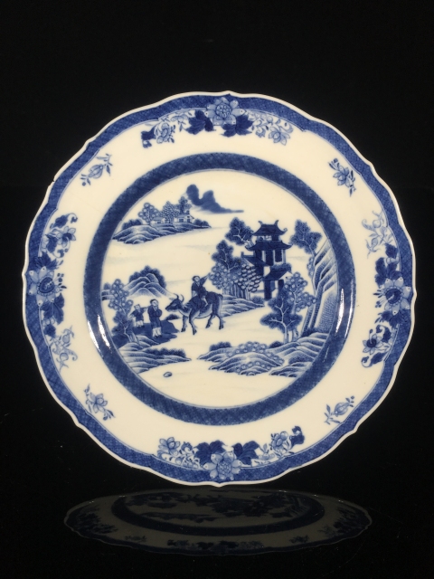 古玩陶瓷乾隆青花亭臺樓閣山水牧童盤拍賣,當前價格1999元