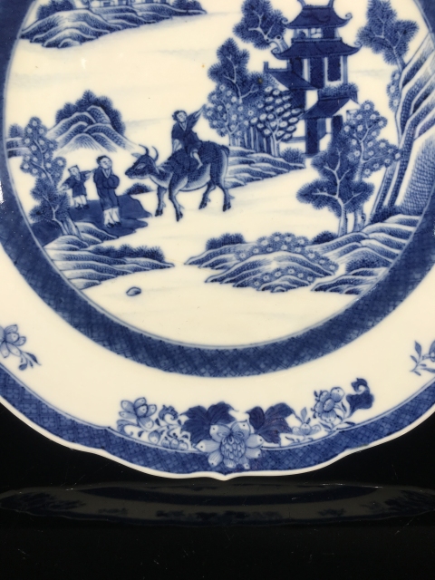 古玩陶瓷乾隆青花亭臺樓閣山水牧童盤拍賣,當前價格1999元