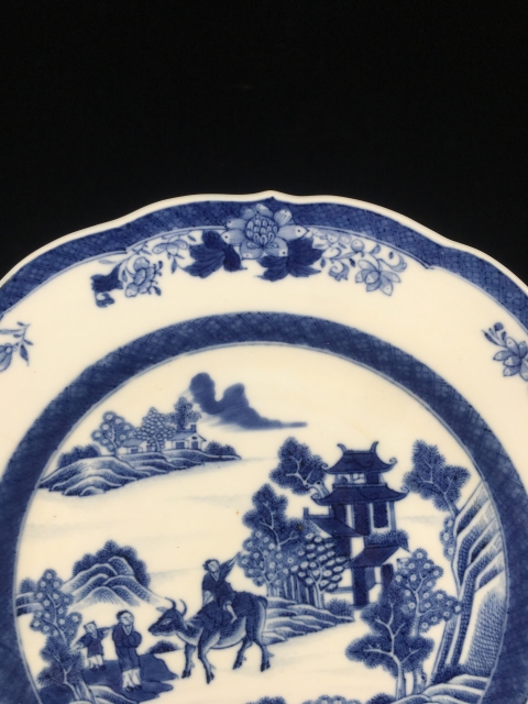 古玩陶瓷乾隆青花亭臺樓閣山水牧童盤拍賣,當前價格1999元