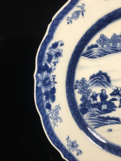 古玩陶瓷乾隆青花亭臺樓閣山水牧童盤拍賣,當前價格1999元