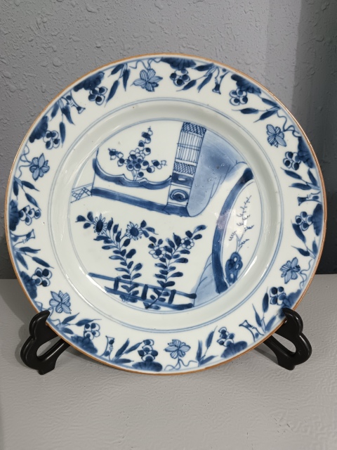 古玩陶瓷清康熙青花庭院花卉盤拍賣，當(dāng)前價(jià)格1980元