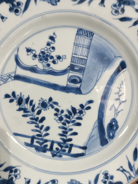 古玩陶瓷清康熙青花庭院花卉盤拍賣，當(dāng)前價(jià)格1980元