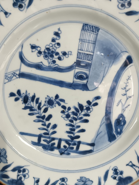 古玩陶瓷清康熙青花庭院花卉盤拍賣，當(dāng)前價(jià)格1980元