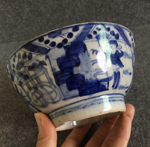 古玩陶瓷清中期 青花八蠻進寶大碗（標本價）拍賣，當前價格199元