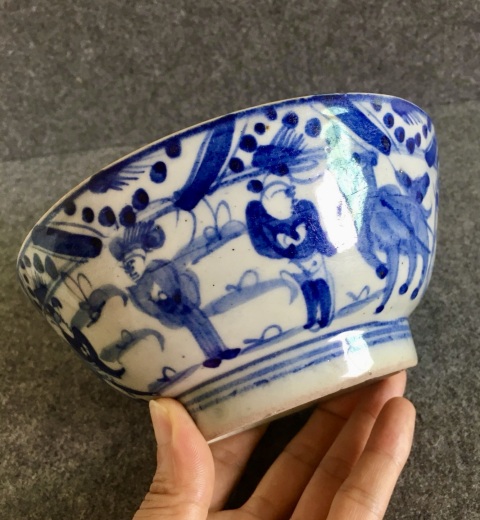 古玩陶瓷清中期 青花八蠻進寶大碗（標本價）拍賣，當前價格199元