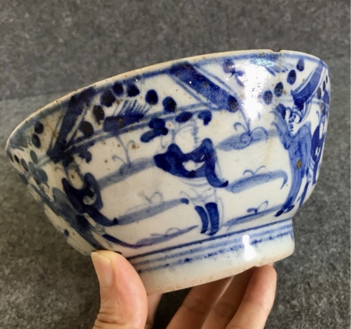 古玩陶瓷清中期 青花八蠻進寶大碗（標本價）拍賣，當前價格199元