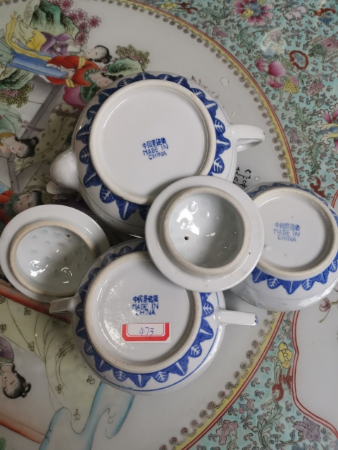 古玩陶瓷六十年代精品玲瓏瓷青花執壺三件套拍賣,當前價格288元