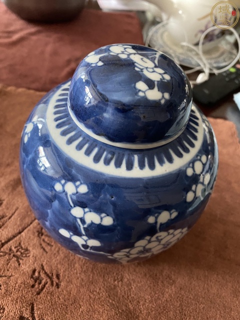 古玩陶瓷青花留白冰梅紋蓋罐拍賣，當前價格1508元