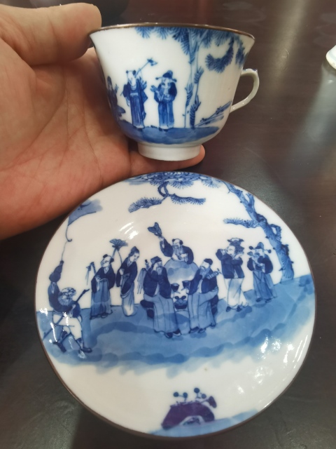古玩陶瓷青花八仙人物杯碟拍賣，當前價格5800元