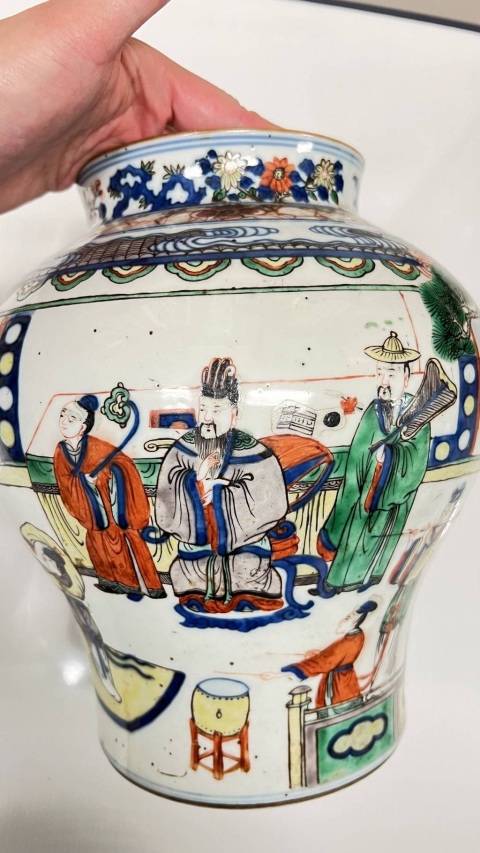 古玩陶瓷五彩人物故事紋將軍罐一對拍賣，當前價格36800元